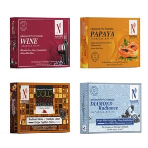 NutriGlow Facial Kit for Glowing Skin | Wine, Papaya, Diamond & Gold Kesar | Tan Removal, Anti-Ageing | All Skin Types | 60gm Each — Pack of 4