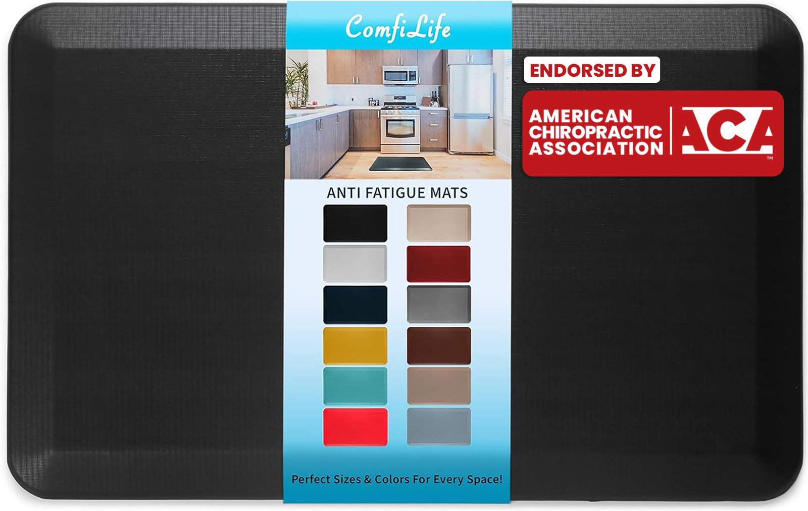 ComfiLife Anti Fatigue Floor Mat â€“ Perfect Kitchen Mat, Standing Desk Mat â€“ Comfort at Home, Office, Garage â€“ Durable â€“ Stain Resistant â€“ Non-Slip Bottom â€“ Black, 20″x32″