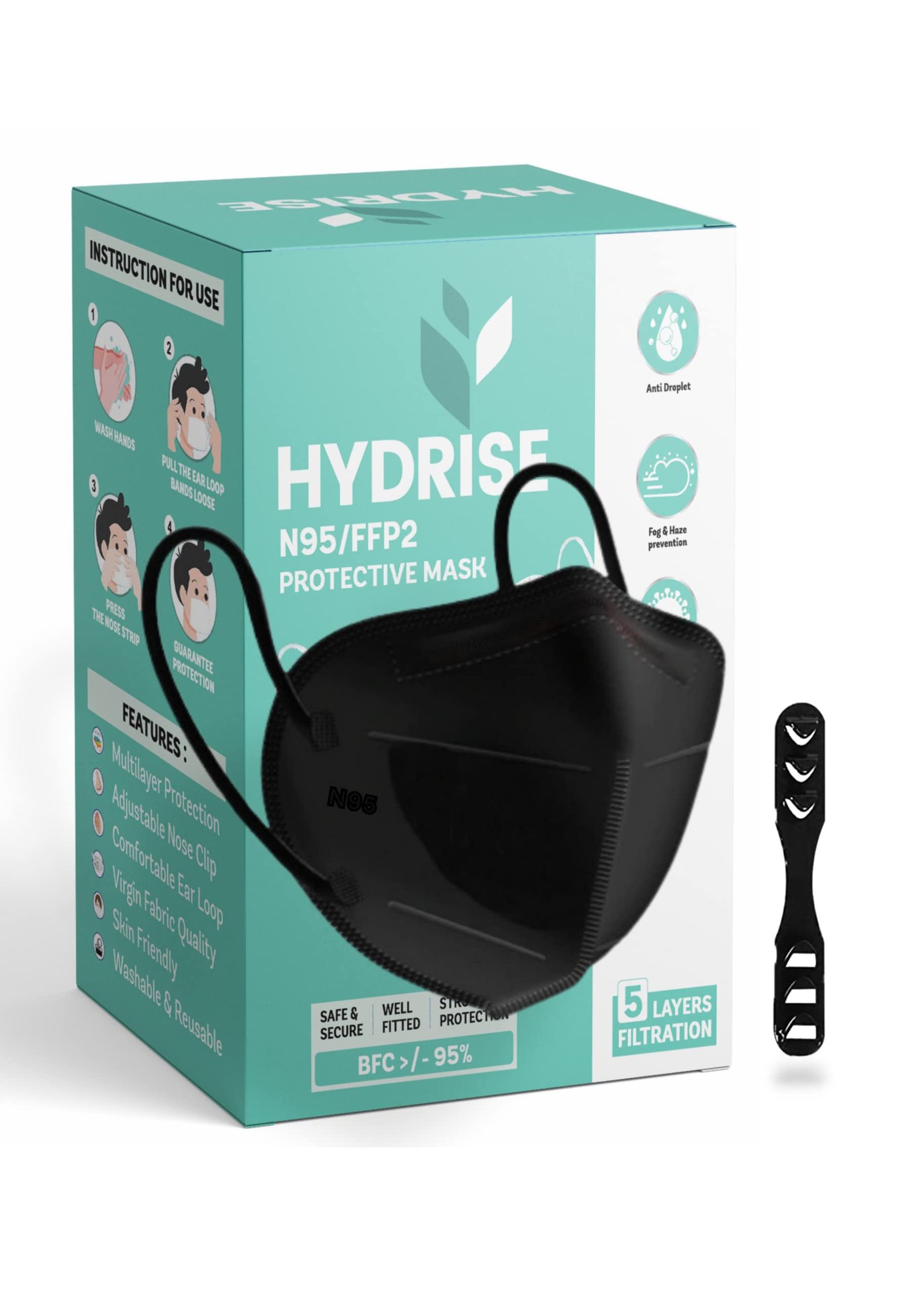 (Pack of 10 (Black) Premium N95 Mask For Men and Women with Mask Adjuster – Washable – Reusable – Pollution – Protection – Advance Filtration