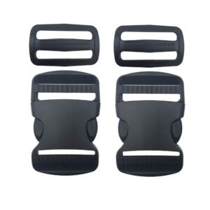 2 Set 1.5 Inch Flat Dual Adjustable Plastic Quick Side Release Plastic Buckles and Tri-Glide Slides for Luggage Straps Pet Collar Backpack Repairing (Black, Fit for 1.5”/38mm Webbing Straps)