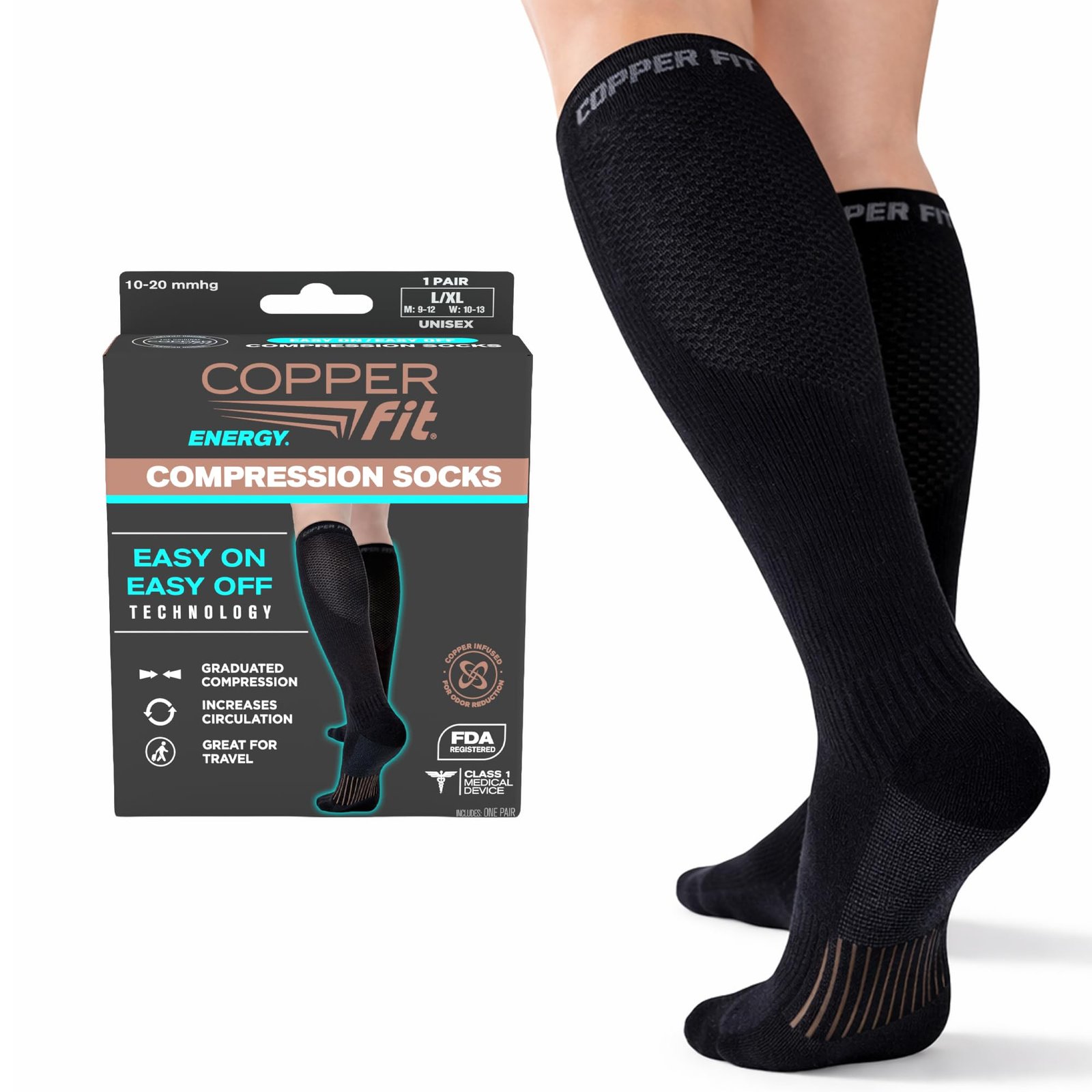 Copper Fit 2.0 Easy-Off Knee High Compression Socks