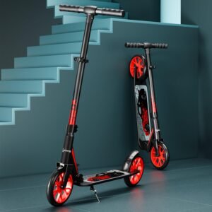 Lifelong Kick Scooter | Scooter for Kids 6-12 Boys & Girls | Foldable Adjustable Height Kick Scooter | 100 Kg Capacity | Big Wheels | Rear Brake | Outdoor Ride Gift for Kids (Black & Red)
