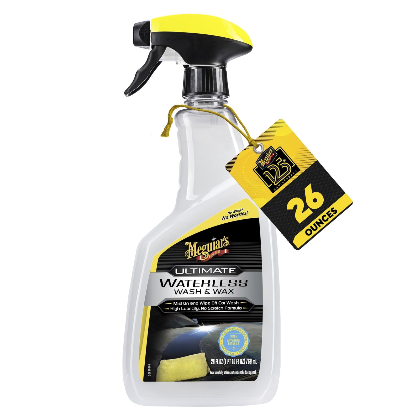 Meguiar’s Ultimate Waterless Wash & Wax |True waterless Shampoo | Fruity Fragrance | Water repellent coating | Long Lasting Glossy Finish | No equipment needed (768 ml)