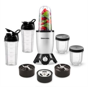 Cookwell Bullet Mixer Grinder (5 Jars, 3 Blades, Silver) – 600 Watts – 2 Year Warranty