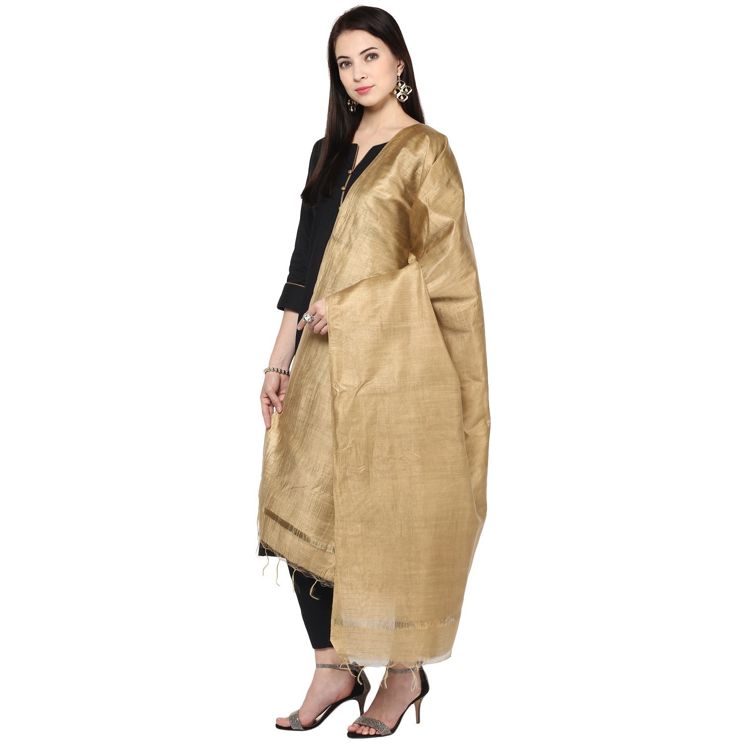 Dupatta Bazaar Women’S Silk Dupatta (Db1134, Gold, One Size)