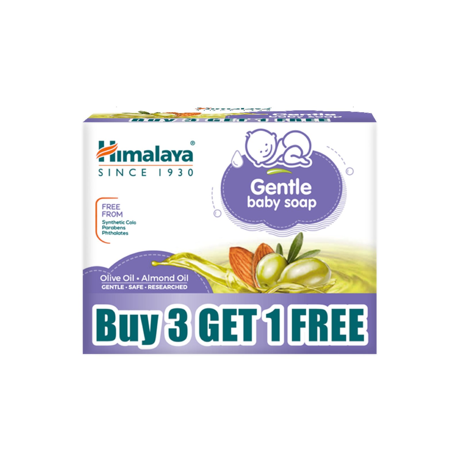 Himalaya Gentle Baby Soap for Newborns | No Post Bath Dryness | B3G1 FREE – 125g | Gentle Cleansing With Phyto-Oil Complex of 100% Natural Oils of Almond & Olive| No. 1 Doctor Recommended Brand
