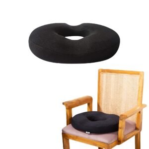The White Willow Donut Pillow – Medium Firm HR Memory Foam Coccyx Seat Cushion for Tailbone, Hemorrhoid & Piles Pain Relief – Car & Office Chair – Above 60KG – Classic Black