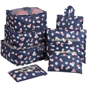 Luggage Organizer,Mossio 7 Set Compression Pouches for Suitcase Backpacking Camping Cruise Navy Daisy