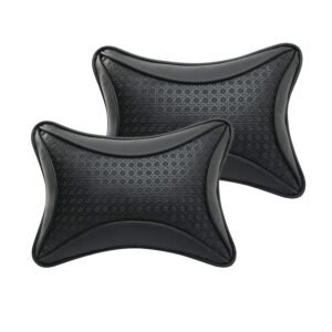 Auto Hub Faux Leather Car Neck Rest Pillow, Cushion for All Cars – Pack of 2 (Black)
