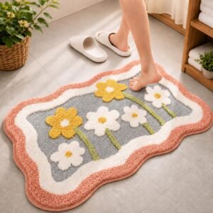 Roseate Little Flower Super Soft Anti Skid (40×60 cm) Super Absorbent Mats Microfibre 2000 GSM Mat for Bathroom/Bedroom/Kitchen/Door Mat/Floor Mat Pack of 1