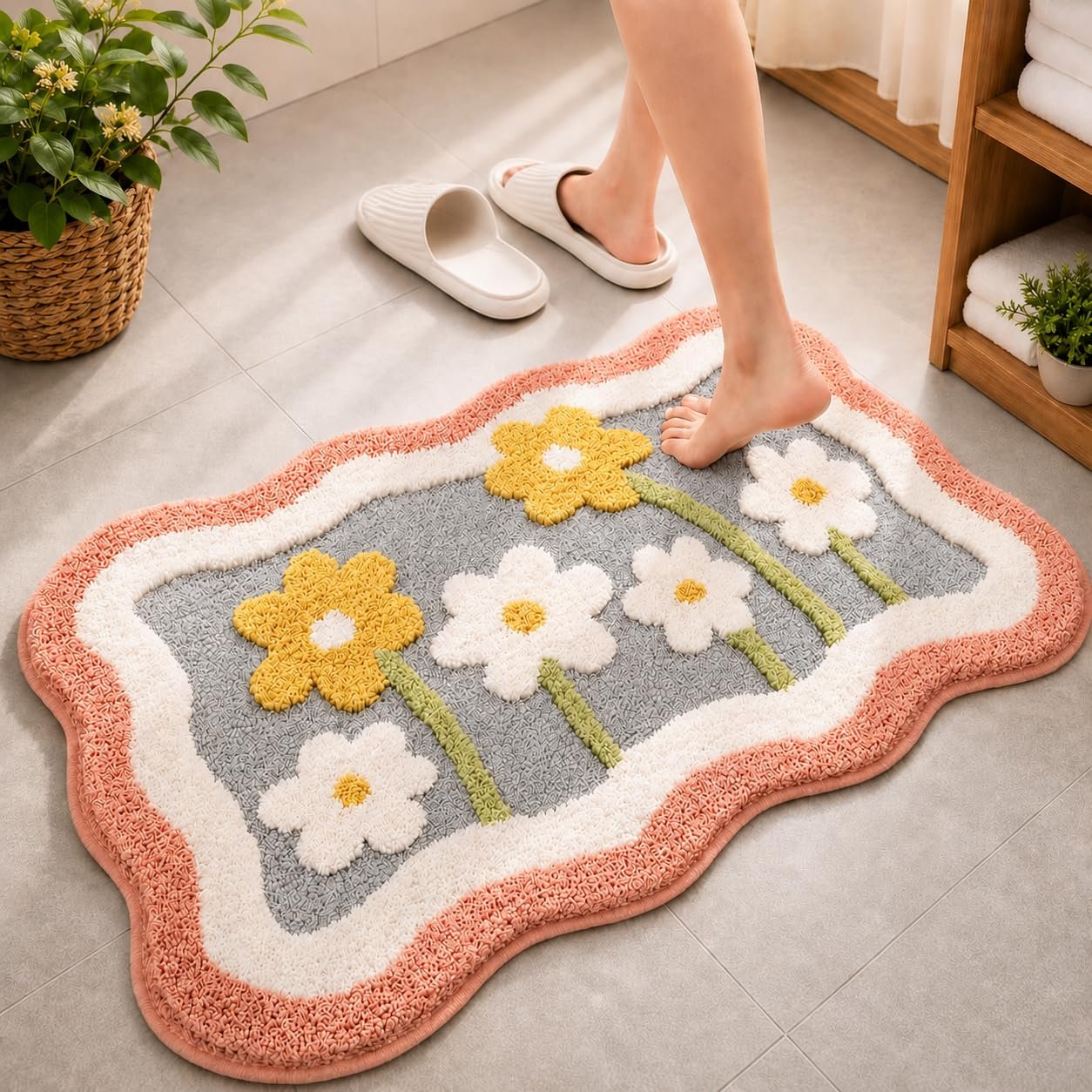 Roseate Little Flower Super Soft Anti Skid (40×60 cm) Super Absorbent Mats Microfibre 2000 GSM Mat for Bathroom/Bedroom/Kitchen/Door Mat/Floor Mat Pack of 1