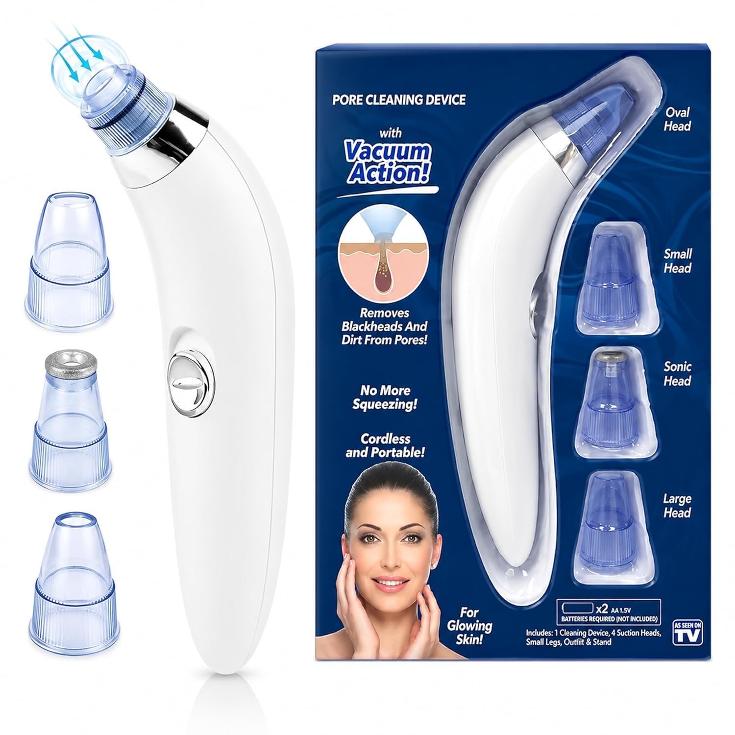 4-in-1 Electric Blackhead Remover Vacuum | Derma Suction Pore Cleaner Tool for Men & Women | Acne, Pimple & Whitehead Extractor | Facial Skin Care Device for Nose & Face