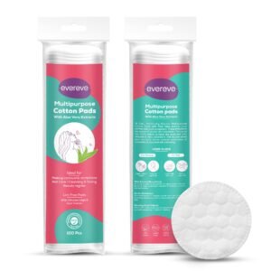 Evereve Multipurpose Cotton Pads, 200 Pcs, 100% Cotton, With Aloe Vera Extracts, Embossed, Double Sided, For Skin Cleaning, Eye & Face Makeup Removal, Nail Polish Removal, Pack of 2 (100’s each)