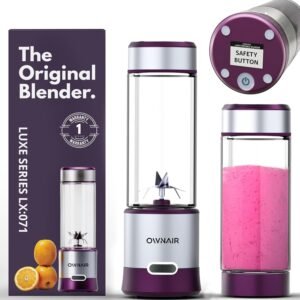 OWNAIR Portable Blender | Smoothie & Juice Maker | 126W Blender Mixer Grinder | 5000mAh Rechargeable Portable Juicer | 450ml Stainless Steel Jar | Baby Food & Smoothie Maker | Grey & Purple