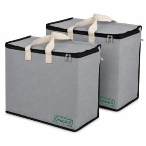 DOUBLE R BAGS Canvas Reinforced Cotton Handles with Multipurpose Clothes Storage Organizer For Grocery vegetable shopping and Covers Zip Bags (Pack of 2, Grey)