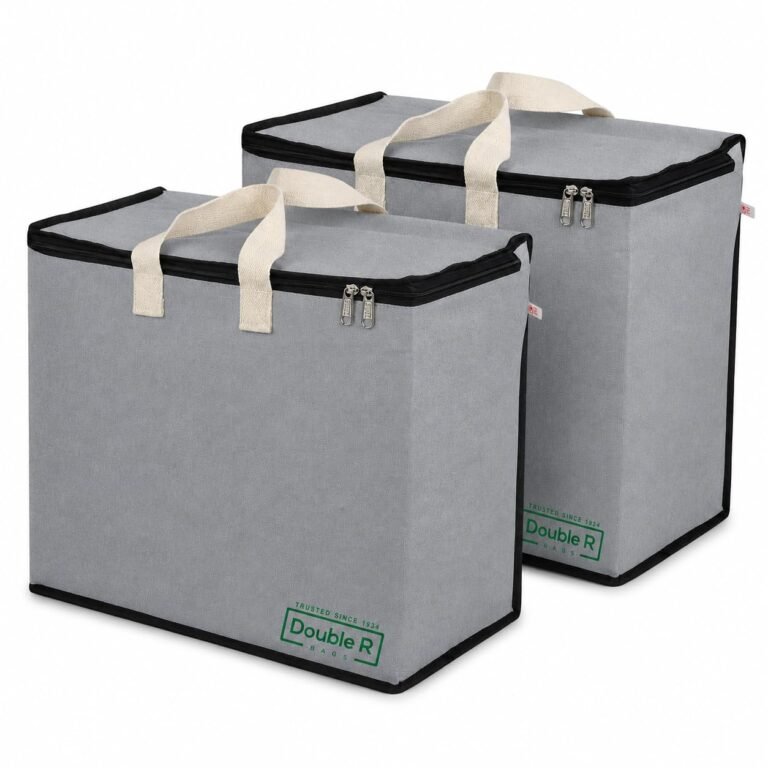 DOUBLE R BAGS Canvas Reinforced Cotton Handles with Multipurpose Clothes Storage Organizer For Grocery vegetable shopping and Covers Zip Bags (Pack of 2, Grey)