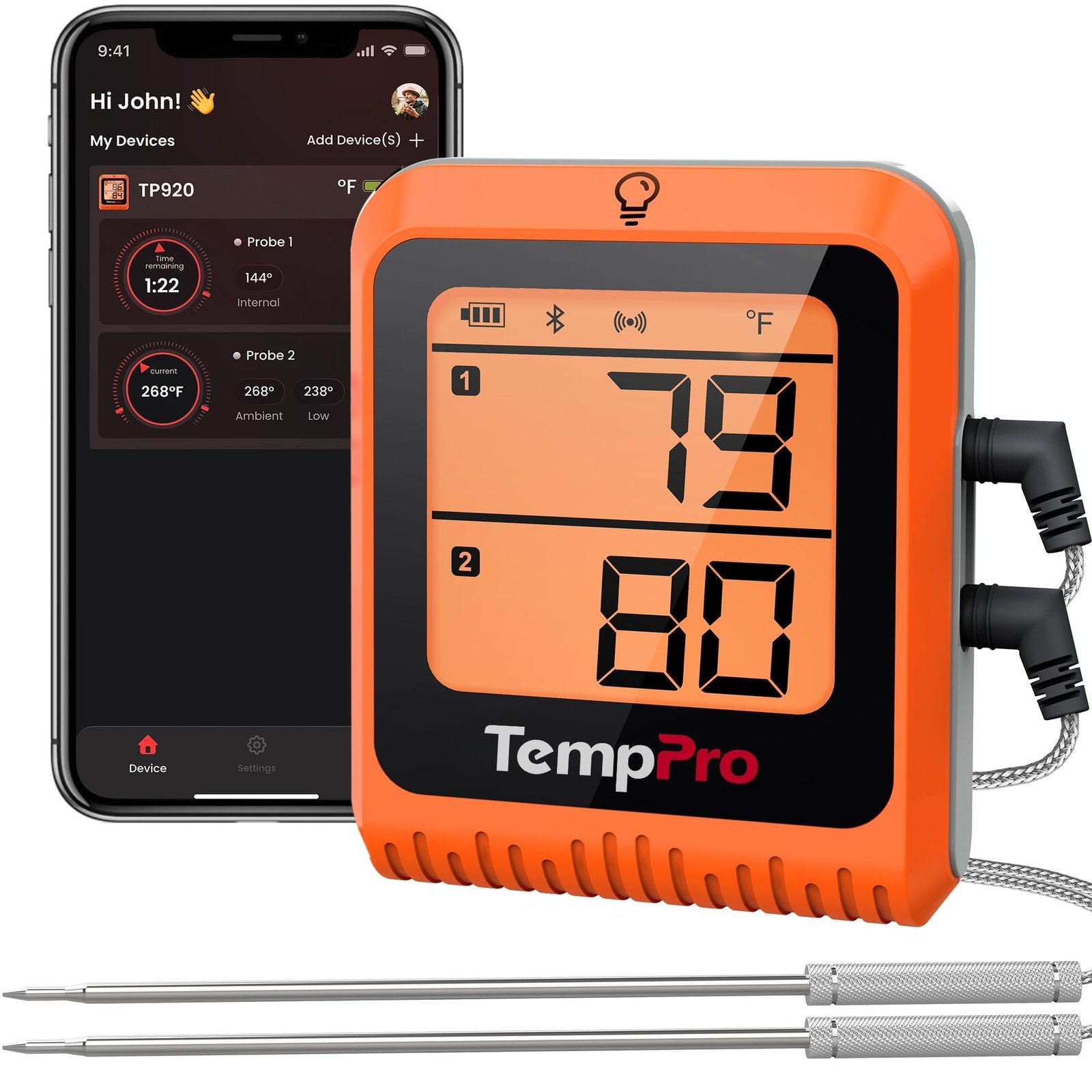 ThermoPro 500ft Long Range Bluetooth Meat Thermometer Wireless Grill Thermometer with Dual Probe Smart Rechargeable BBQ Thermometer for Grilling and Smoking