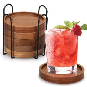 Wooden Coaster Set of 6 Coffee Table Decor Bar Cup Drink Coasters Holder