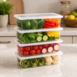 Stewit® Food Storage Container with Removable Drain Plate and Lid, 1500ml Clear Plastic Produce Keeper and Fridge Organizer Box for Fresh Meat, Fruits, and Vegetables (Pack Of 6, 1500 ML)