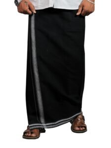PRAKASAM COTTON 1.28 x 2.00 Mtr Single Dhoti with Thalapathi Border | Fine Quality Traditional Colour Dhoti – Pack of 1