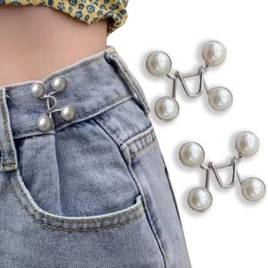 FEORA 2 Pcs Adjustable Jeans Button for Waist Tightening, Adjustable Waist Buckle Extender for Jeans, Waist Tightener Clips for Loose Jeans, Pants, Skirts (No Sewing Required)