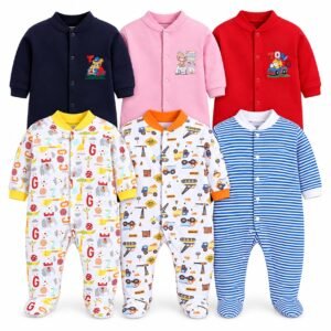 EIO 100% Cotton Baby Rompers Sleepsuits Jumpsuits Night Suits for Newborn Baby Boys & Girls | Soft Infant Bodysuit | Pack of 3 Kids Rompers