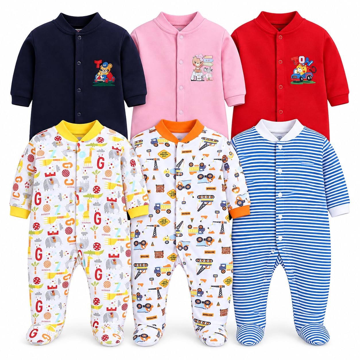 EIO 100% Cotton Baby Rompers Sleepsuits Jumpsuits Night Suits for Newborn Baby Boys & Girls | Soft Infant Bodysuit | Pack of 3 Kids Rompers
