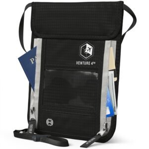 VENTURE 4TH Passport Holder Neck Pouch with RFID Blocking ââ‚¬â€œ Concealed Passport Wallet (Black)