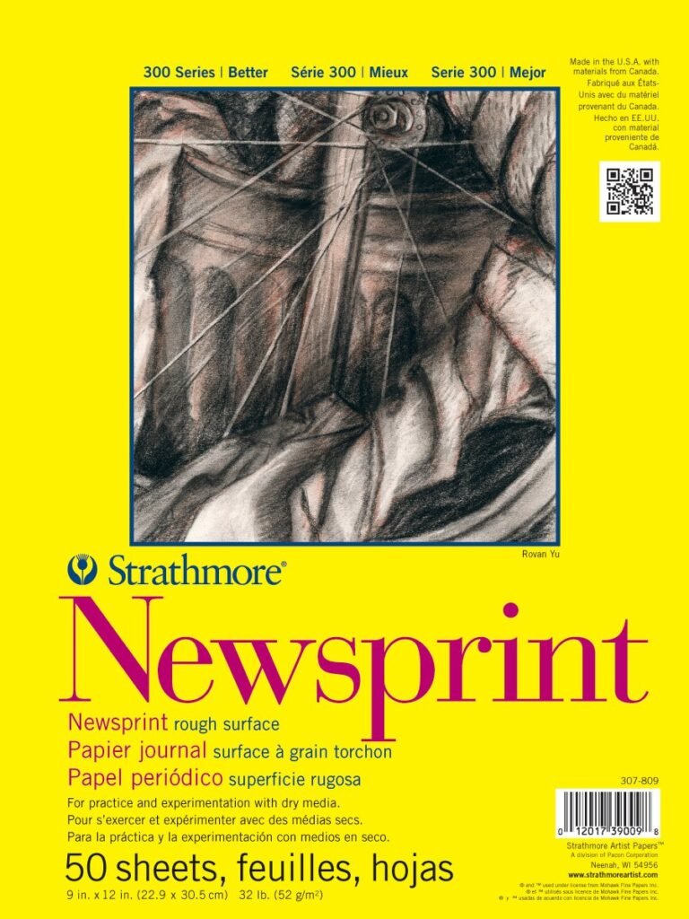 Strathmore 300 Series Newsprint Pad, Rough 9″x12″ Tape Bound, 50 Sheets