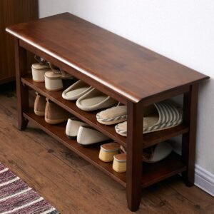 ACRO Brown Wooden Storage Bench, 31.5″L x 11.8″W x 16.5″H, 550 lbs Capacity, Classic Style, Entryway Bench with Storage
