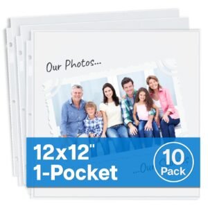 Dunwell Scrapbook Refill Pages 12×12 – (10 Pack) Super Heavyweight, Fits 3 Ring Scrapbooking Binders 12 x 12, Standard 12×12 Photo Album Refill Pages, Scrapbooking Sheet Protectors, Scrapbook Inserts
