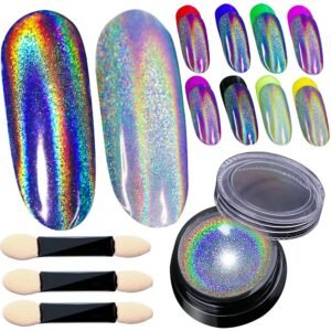 Holographic Nail Powder Holo Powder for Nails Rainbow Unicorn Mirror Effect Glitter Dust Multi Chrome Manicure Pigment nail art DIY Deco, 0.04oz/1g