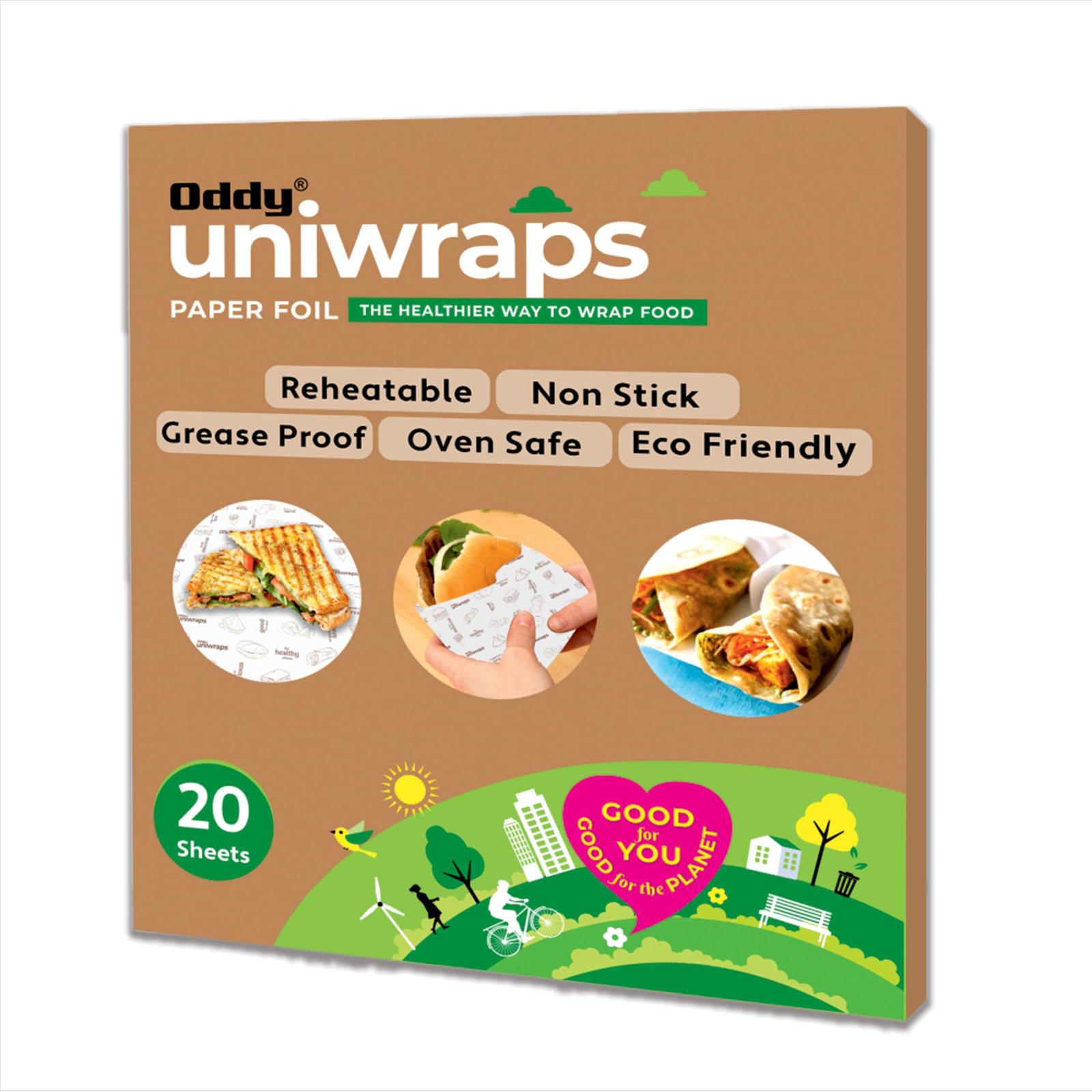 Oddy Uniwraps Food Wrapping Paper Sheets | Wrap Roti, Parantha, Sandwich, Burger & More! Keep Food Safe & Fresh | 10×12 Inches, Pack of 20 Sheets