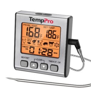 ThermoPro Glass TP-16S Digital Meat Thermometer – Accurate Candy & Food Thermometer for Smoker, Grilling & BBQ with Smart Cooking Timer and Backlight