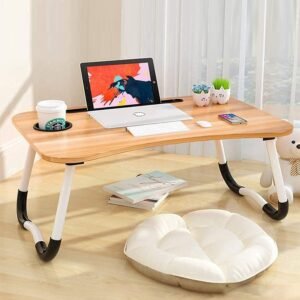TEKCOOL Study Table Foldable Wooden Laptop Bed Tray Table, Multifunction Lap Tablet Desk with Cup Holder, Perfect for Eating Breakfast, Reading Book, Working, Watching Movie On Bed’
