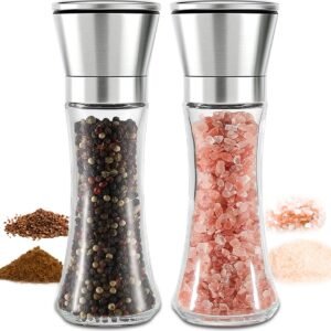 Marve Mini Pepper Grinder or Salt Grinder, Best Spice Mill with Ceramic Blades, Adjustable Coarseness, Black Pepper Mill Grinder Shaker Steel Lid (Big Pepper Mill 2 Pc)