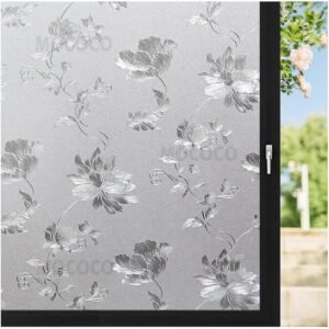 MOCOCO Premium Vinyl Privacy Stained Frosted Window Glass Film (12×25 Inch) – Self-Adhesive Tint Wallpaper Sticker Opaque Sheet for Glass Cover Window, Door, Office, Home.| Anti-UV. Frosted Flowers
