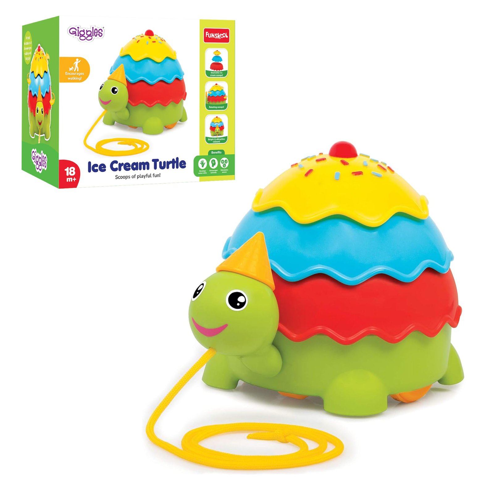 Giggles Funskool Pull Along Turtle, Activity & Learning Toy for Babies, Toddlers, for Baby Boys & Girls, Encourage Walking, Improve Balance, Multicolour, Gift Set for Kids, Ages 18+ Months