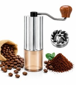 SHARDOR Manual Coffee Grinder with CNC Stainless Steel Conical Burr, Coffee Bean Crusher with Adjustable Grind Settings & Wood Handle, Portable Coffee Mill for Espresso, Pour Over,25g Capacity(Silver)