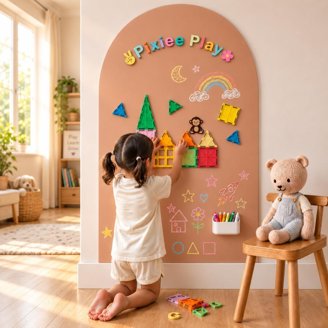 Magnetic Writable Activity Wall for Kids, 24×40 Inch Chalkboard, Mocha