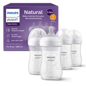 Philips Avent Natural Baby Feeding Bottle Combo| No.1 Brand Recommended by Moms Worldwide | Natural Response Technology Mimics Breastfeeding (260ml Clear – 4pc Combo) | SCY903/04