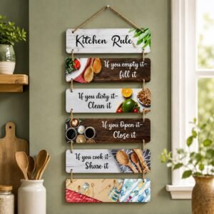 Artvibes Kitchen Rules Printed MDF Wooden Wall Hanging For Cafe | Kitchen | Restaurants | Quotes Decor Item | Kitchen Quotes Wall Hanging | Wall Poster | Modern Artwork | Gift Items (WH_3265N)