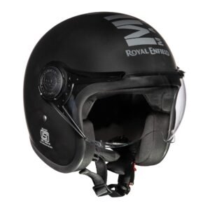 Royal Enfield Open Face MLG Helmet |Made Like a Gun | with Clear Visor | Impact Protection | High Density EPS | ISI and DOT Certified | Micrometric Lock MATT Black (XL) 62 CM