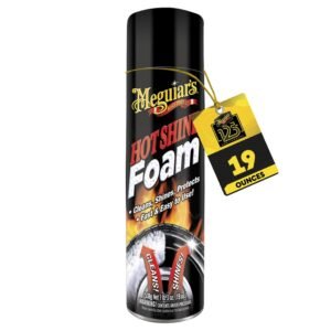 Meguiar’s Hot Shine Tire Foam, High Gloss Tire Shine that Cleans, Shines, and Protects in One Step, Deep, Black Shine with UV Protection, Simply Spray and Leave for a Shiny Black tire, 561ml