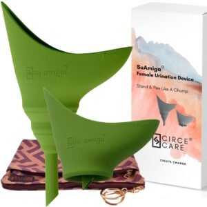 2nd Gen SuAmiga Collapsible Female Urination Device Upgraded (Firm Top for Better Seal); Women Pee Funnel with Chic Waterproof Bag; Portable Female Urinal to Pee Standing Up (Size- Petite)