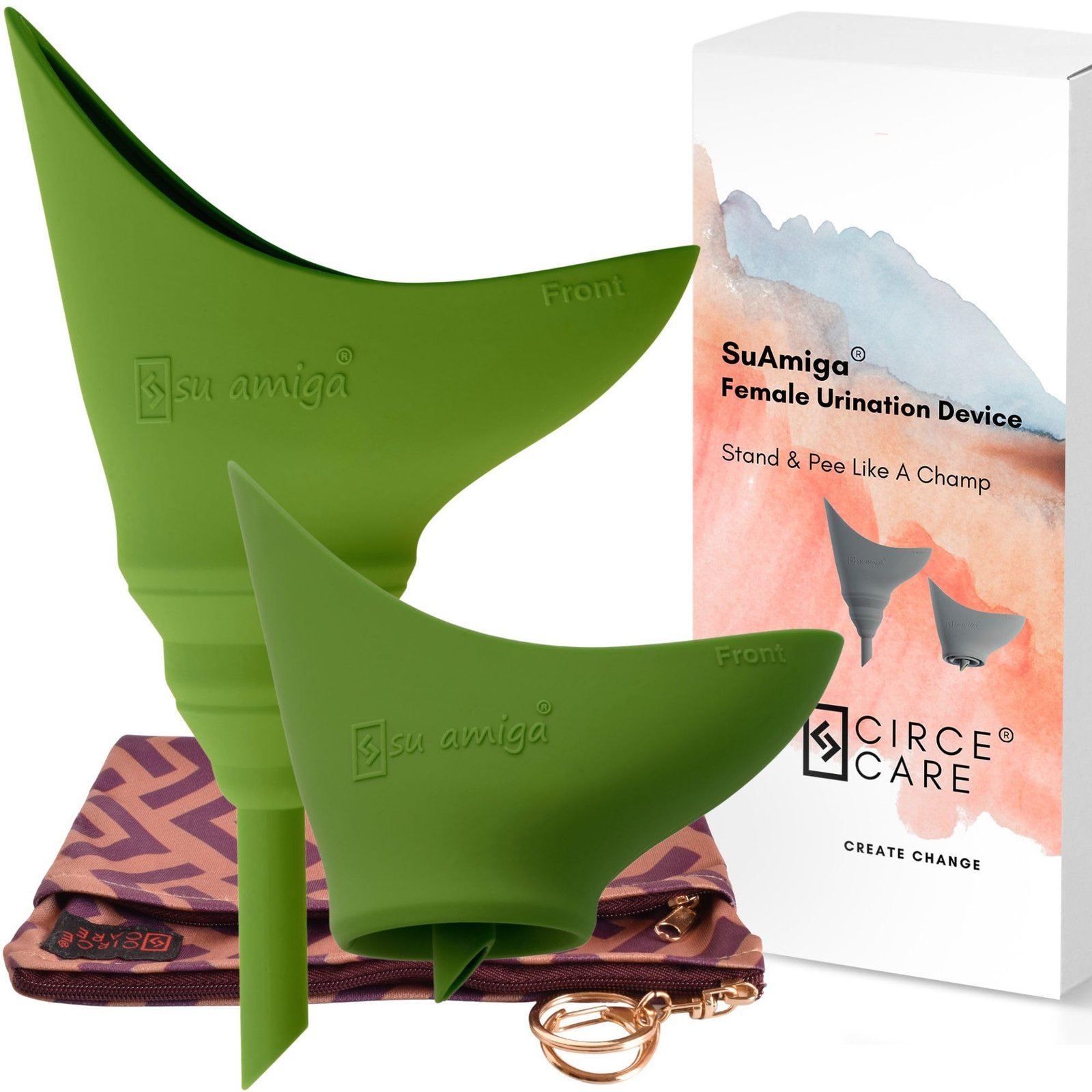 2nd Gen SuAmiga Collapsible Female Urination Device Upgraded (Firm Top for Better Seal); Women Pee Funnel with Chic Waterproof Bag; Portable Female Urinal to Pee Standing Up (Size- Petite)