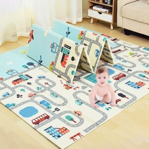 Tarkan Extra Large Reversible Baby Play Mat, BPA Free Learning & Crawling Foldable Foam Mat (6.5×5 ft, 0.6cm Thickness) Multicolor