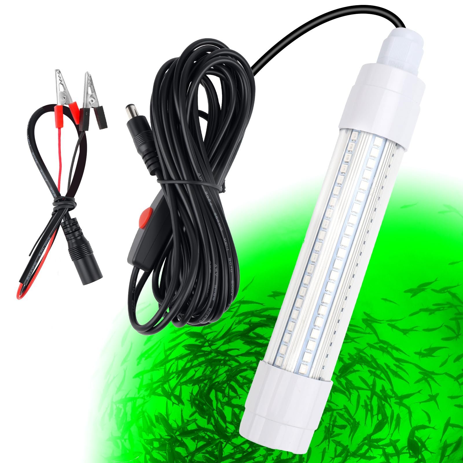 12V 120 LED 1000 Lumens Lure Bait Finder 10.5W Night Fishing Finder Crappie Shad Boat LED Submersible Underwater Light with Battery Clip and Power Plug 6M Power Cord