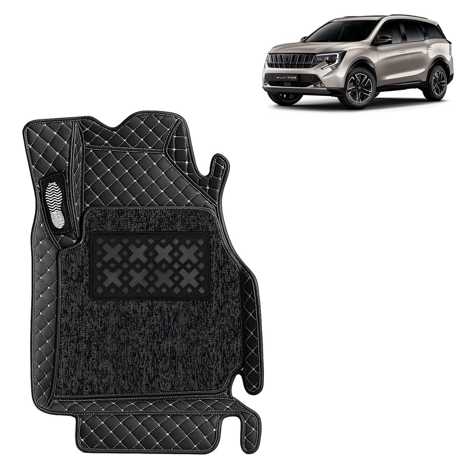KINGSWAY Accessories Premium 7D Car Floor Mats Only Compatible with Mahindra XUV 7XO (7 Str) Year 2026 Onwards, Set of 4 Pcs, 100% Waterproof & Washable 7D Car Foot Mats, Classic Black