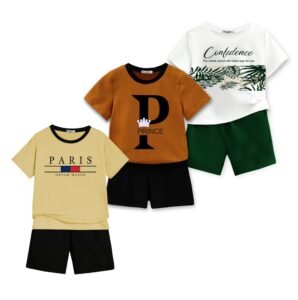 Boys Summer 3 Packs Of T-shirts and Shorts Combo Set (Multicolors)